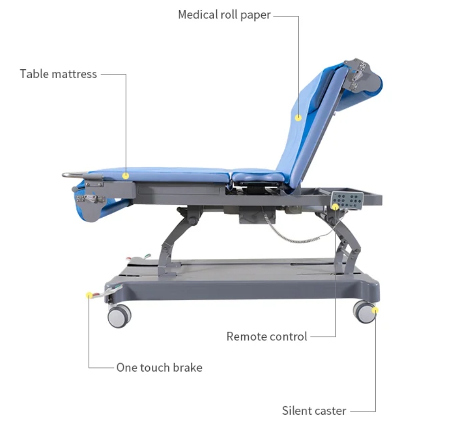 Mesa de ultrassom elétrica para exame com mudança de papel automática de ultrassom com novo design